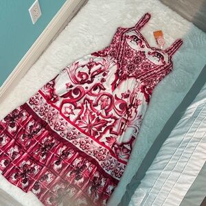 Red and White Patterned Dress
